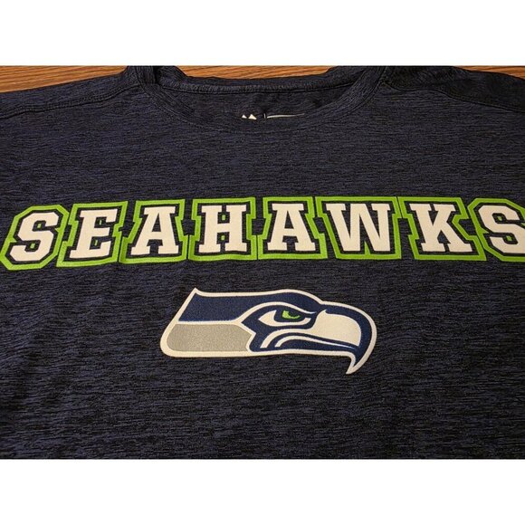 Majestic Seattle Seahawks Shirt Mens Size M Heathered Blue Long Sleeve Cool Base - Picture 2 of 8